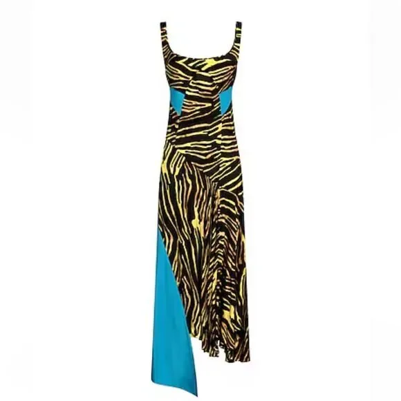 Marine Serre printed mixed media asymmetrical midi dress $1745 NWT Sz L - Picture 8 of 16